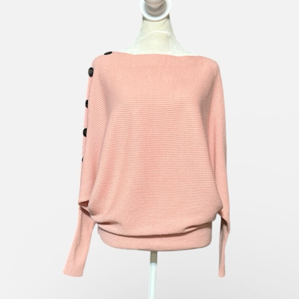 Philosophy Ribbed Dolman Sleeve Knit Sweater w/Button Detail in Pink Size Small